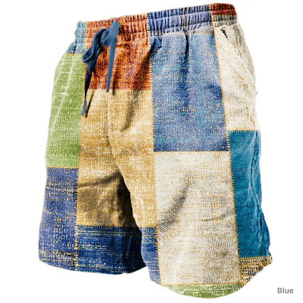 Men's Graphic Color Block Patchwork Shorts Summer Shorts Size 3XL